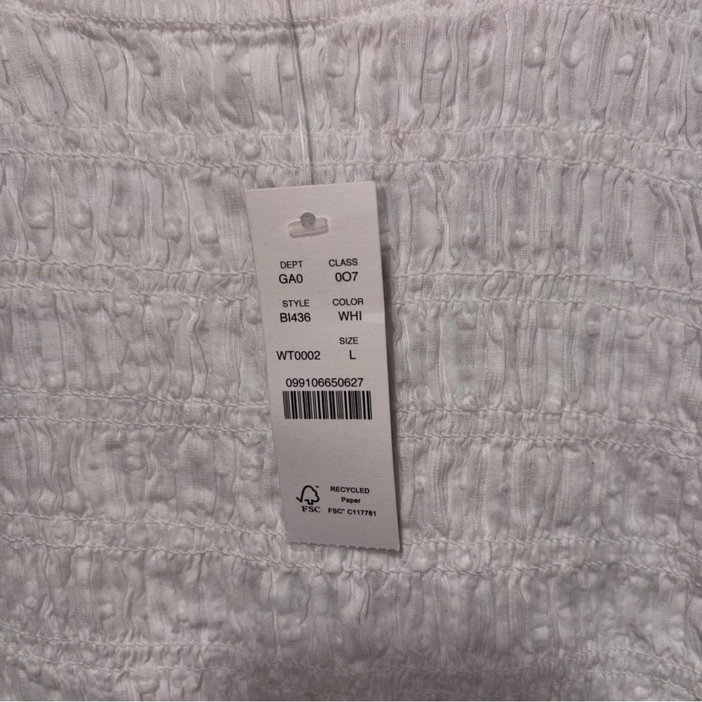 J. Crew Puff Sleeve Textured Voile Smocked White Short Sleeve Top Large NWT